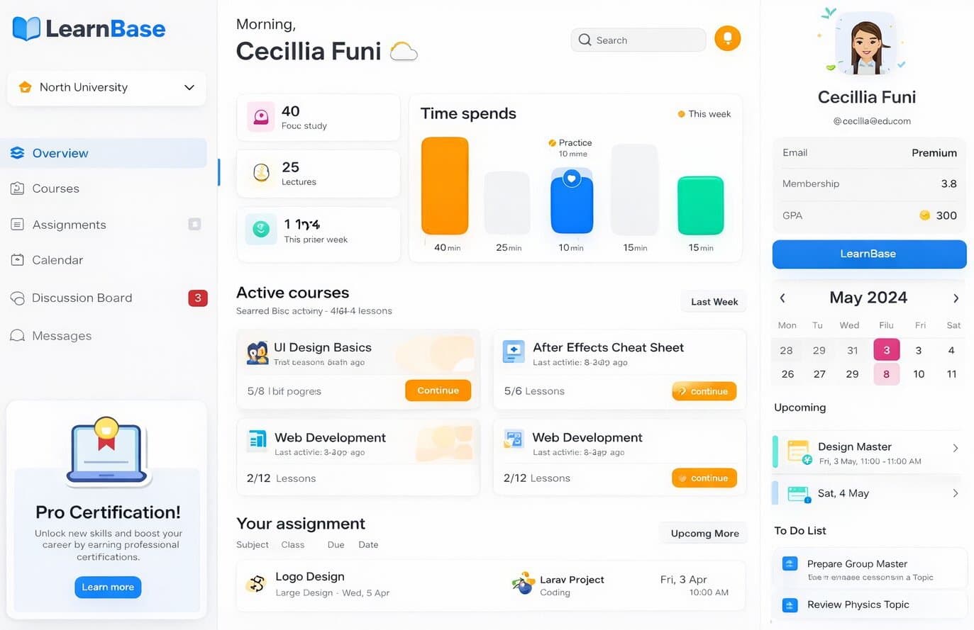 LearnBase dashboard displaying training modules and employee progress metrics.